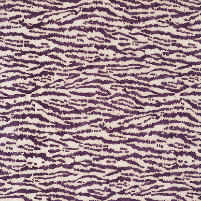 Purple zebra-print fabric on cream background; irregular wavy stripes for upholstery or fashion textile.
