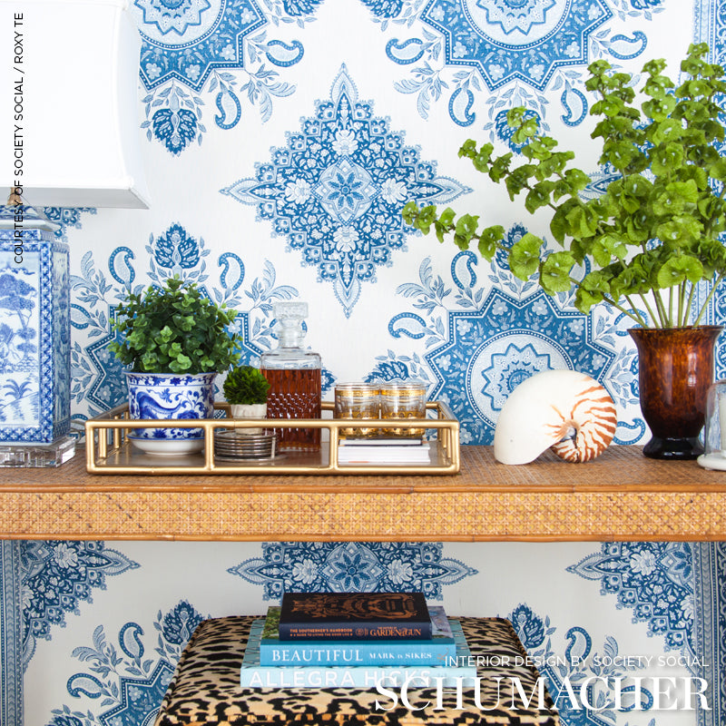 SCHUMACHER FABRIC  MARK D. SIKES MONTECITO MEDALLION   INDIGO   - 176481