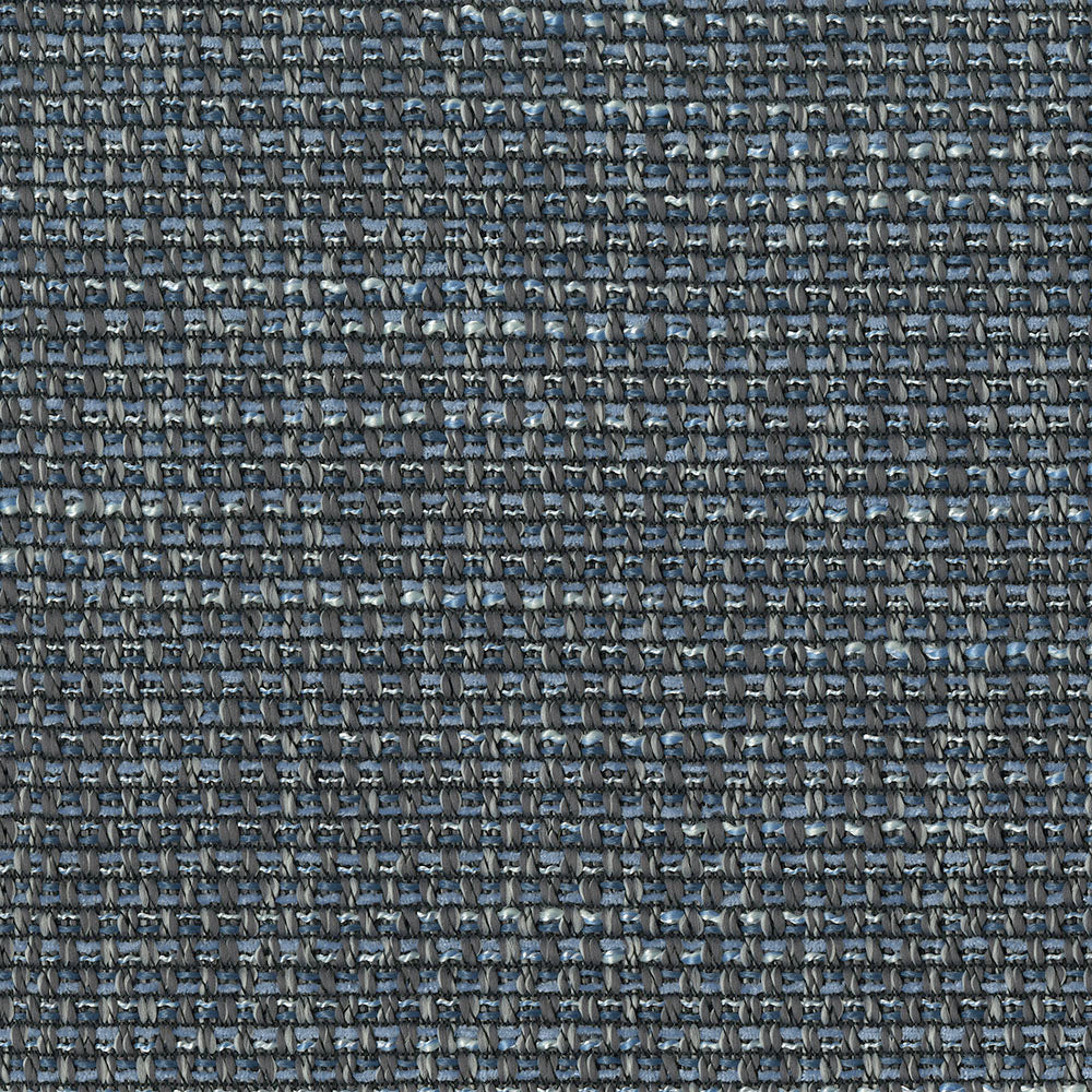 Close-up of blue-gray woven upholstery fabric with a tight grid texture.