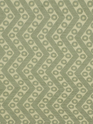 Olive green & tan chevron stripes with circular dot accents; upholstery fabric.