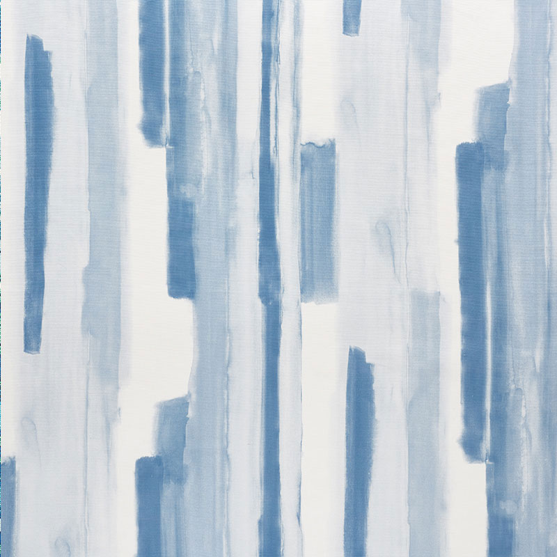 Abstract blue vertical brushstrokes on white canvas; modern painterly wall art print.