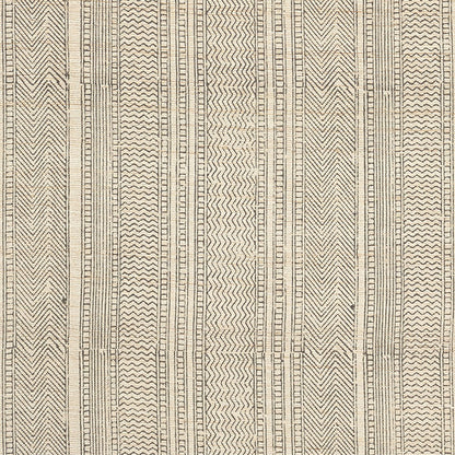 Beige woven textile with narrow vertical stripes and chevron zigzag weave patterns.