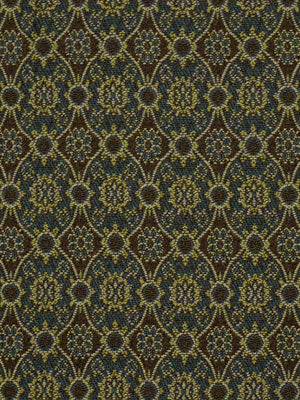 Gold & black damask/brocade fabric with repeating circular floral medallions for luxurious upholstery.