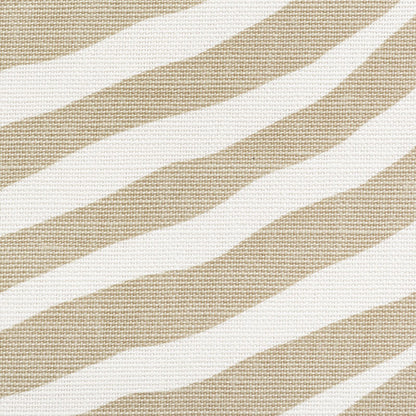 Beige and white wavy striped woven fabric, linen-like textile.