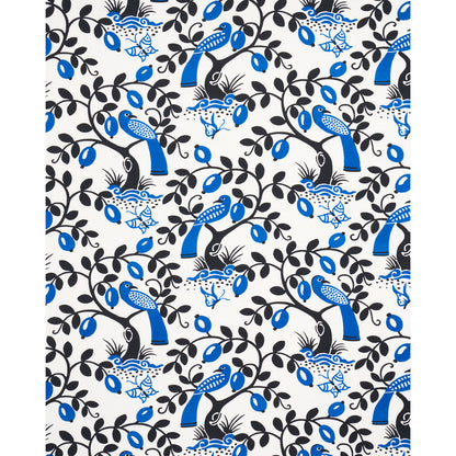 SCHUMACHER FABRIC  PRINT HAPPY OLIVE TREE   BLACK & BLUE   - 177470