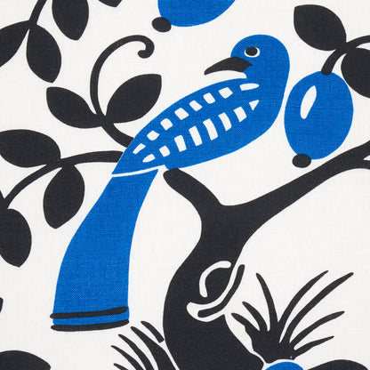 SCHUMACHER FABRIC  PRINT HAPPY OLIVE TREE   BLACK & BLUE   - 177470