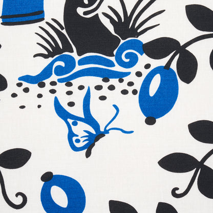 SCHUMACHER FABRIC  PRINT HAPPY OLIVE TREE   BLACK & BLUE   - 177470