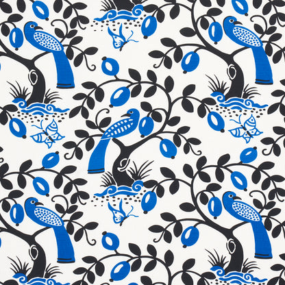 SCHUMACHER FABRIC  PRINT HAPPY OLIVE TREE   BLACK & BLUE   - 177470
