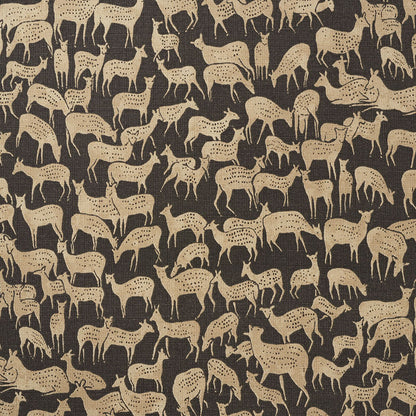 Beige horse silhouettes repeating pattern on dark background; textile-style fabric design.