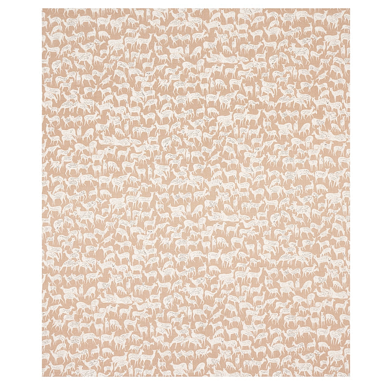 Beige background with a dense repeating pattern of white animal silhouettes.