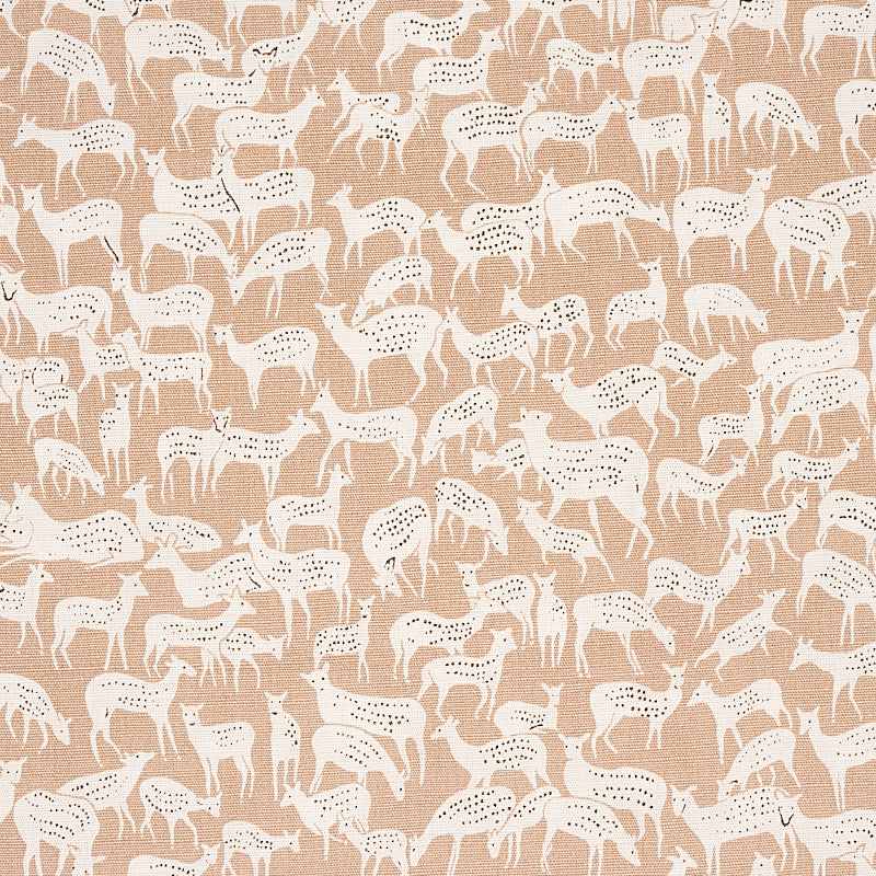 Beige fabric with repeating white horse silhouettes and dotted markings; rustic equestrian pattern for upholstery.