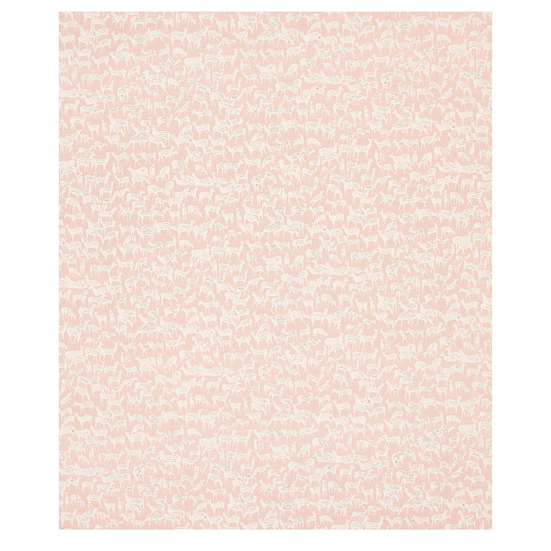 Dusty pink background with subtle repeating fauna prints in a decorative pattern.