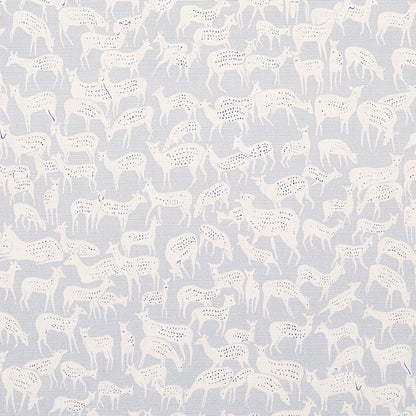 Soft blue-gray fabric with white horse silhouettes in a dense repeating pattern; ideal for upholstery or children's decor.