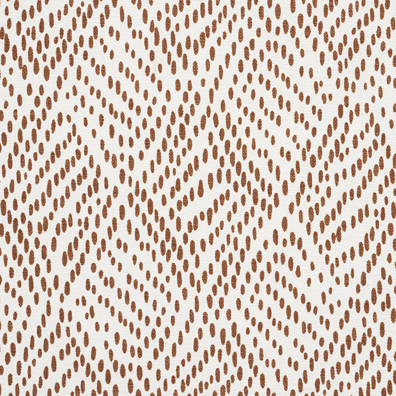 Brown oval-dot lattice pattern on ivory background; geometric textile print with repeating diamond shapes.