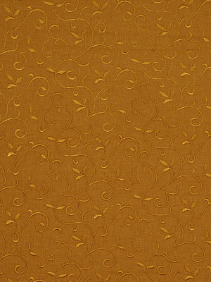 Golden amber wallpaper with embossed vine scrolls and leaf motifs