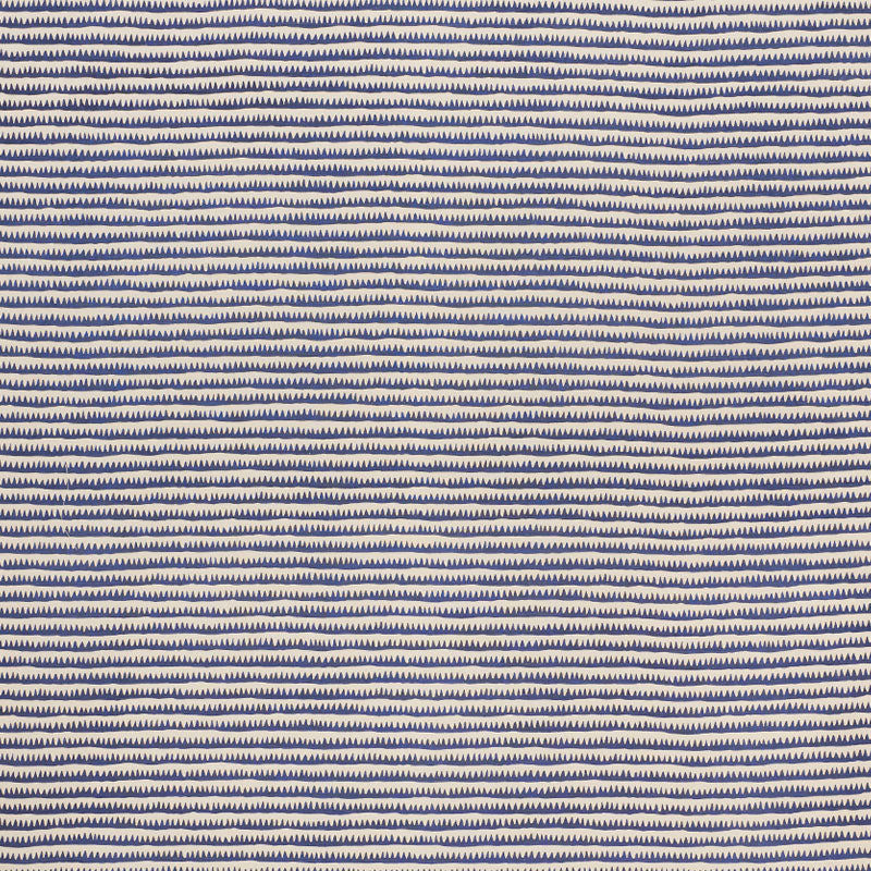 Cream fabric with narrow navy blue wavy horizontal stripes; textile pattern for apparel or home decor.