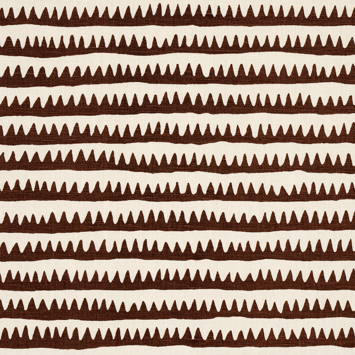 Rows of brown triangles on beige fabric; geometric tribal-inspired stripe pattern.