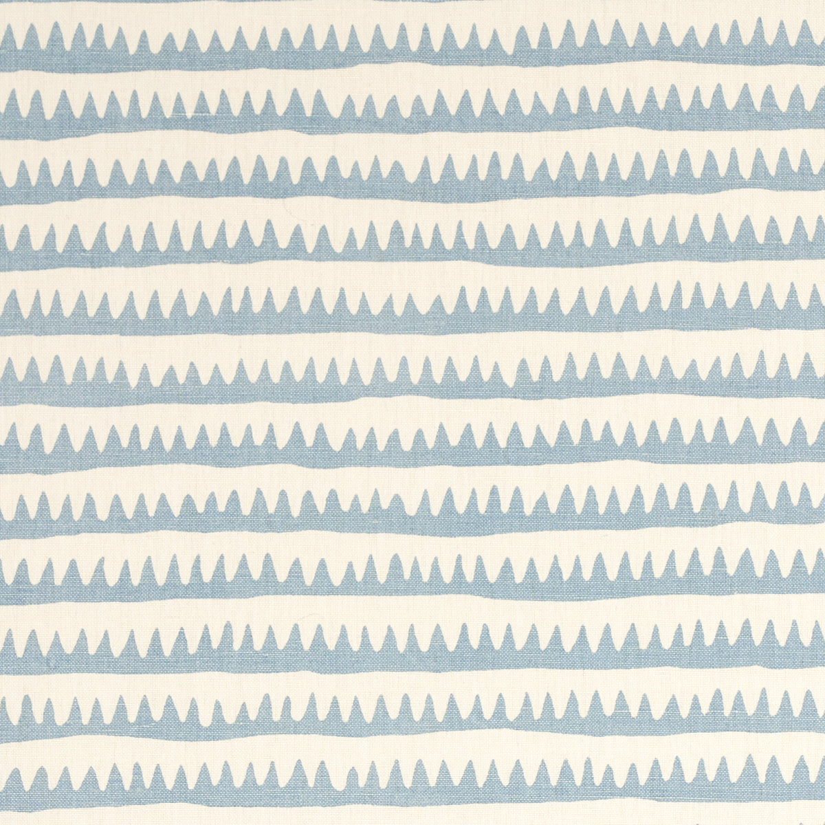 Muted blue zigzag stripe textile pattern on cream, repeating triangular chevron bands; perfect for wallpaper or fabric.