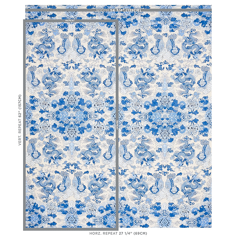 Blue and white porcelain panels with dragon prints, two overlapping rectangular panels