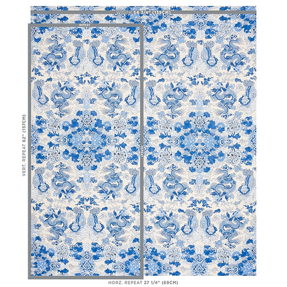 Blue and white porcelain panels with dragon prints, two overlapping rectangular panels