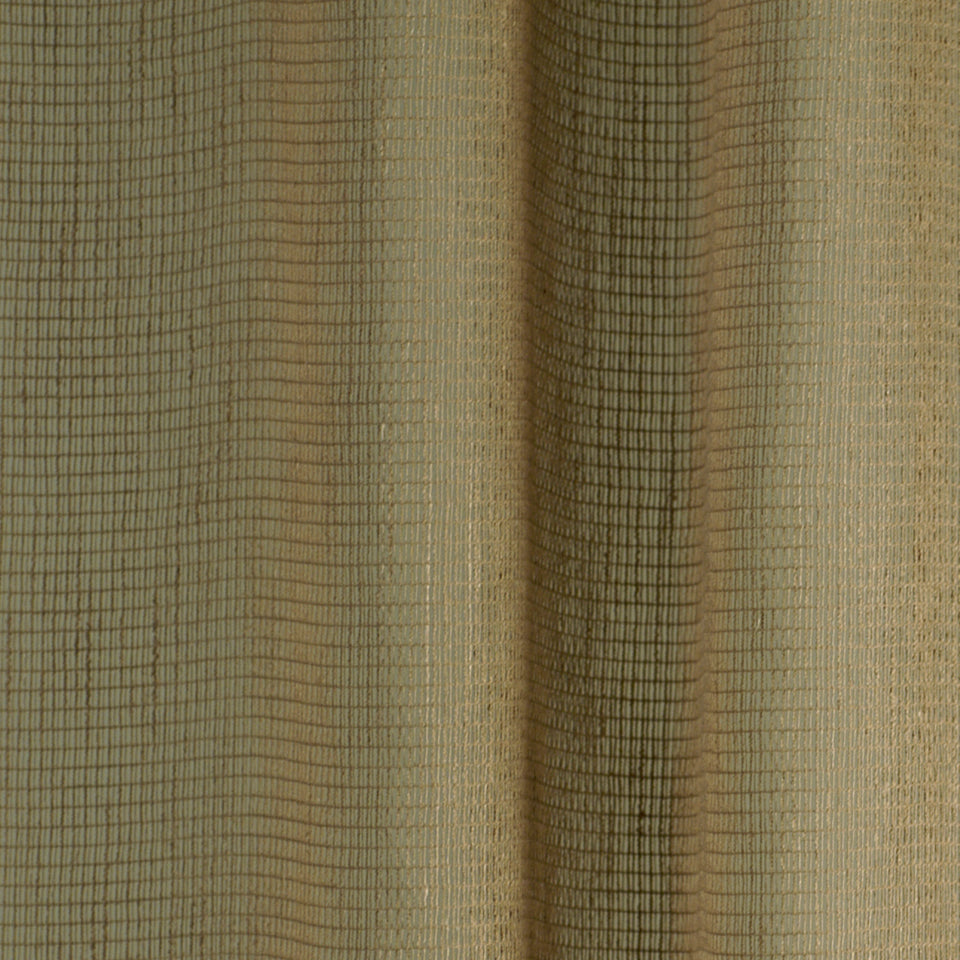 Beige textured woven fabric with fine grid pattern and soft drape; versatile for upholstery or curtains.