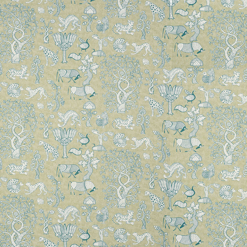 SCHUMACHER FABRIC  PALAMPORE ANIMALIA   PEACOCK & LEAF   - 178321