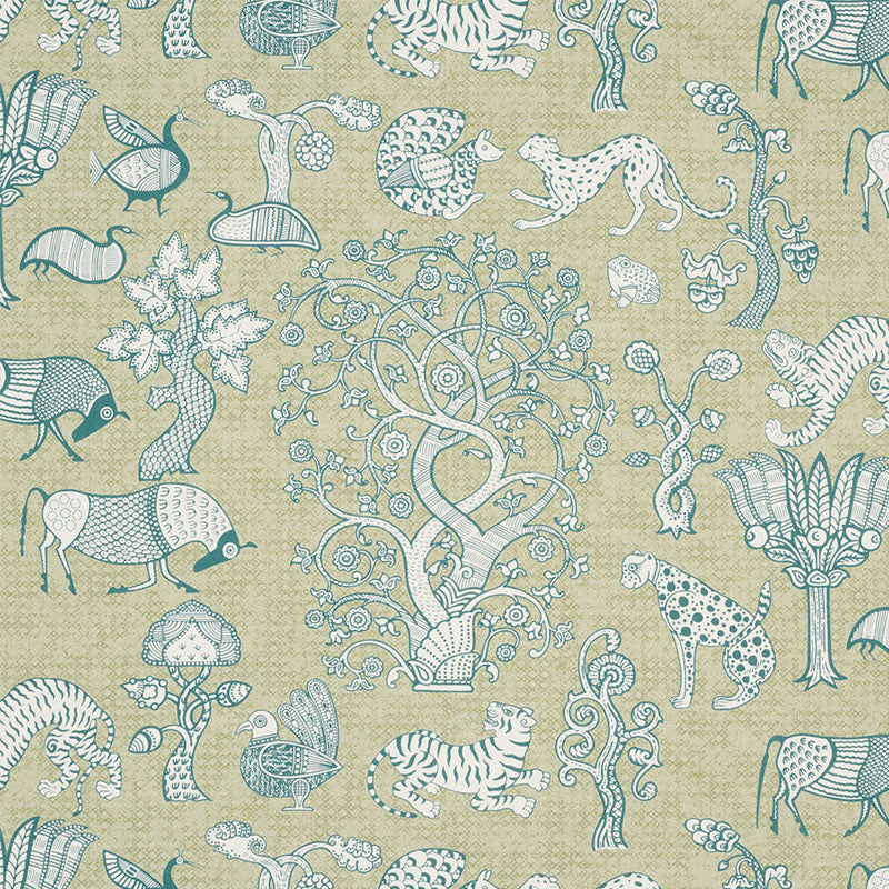 SCHUMACHER FABRIC  PALAMPORE ANIMALIA   PEACOCK & LEAF   - 178321