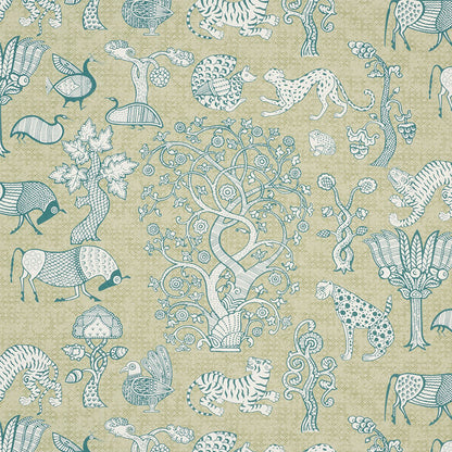 SCHUMACHER FABRIC  PALAMPORE ANIMALIA   PEACOCK & LEAF   - 178321