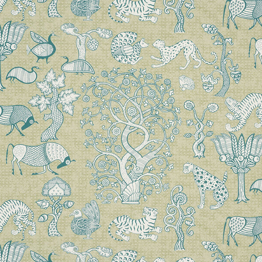 SCHUMACHER FABRIC  PALAMPORE ANIMALIA   PEACOCK & LEAF   - 178321