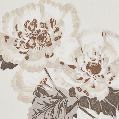 Neutral floral pattern with oversized beige-brown peony blooms on cream background.