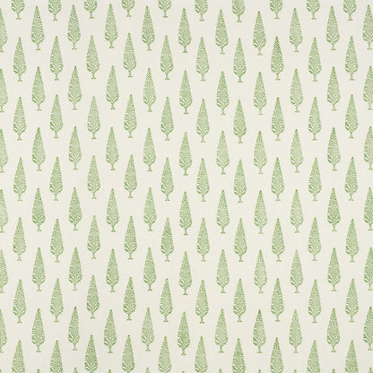 Cream wallpaper with evenly spaced light-green fern-like leaf motifs in a vertical repeating pattern.