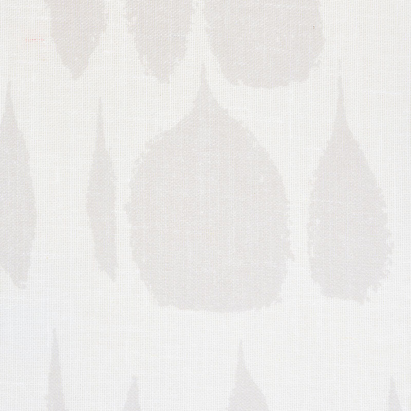 Ivory fabric with pale gray leaf teardrop pattern and subtle textured weave.