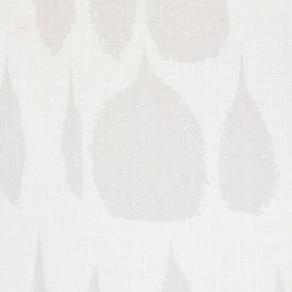 Ivory fabric with pale gray leaf teardrop pattern and subtle textured weave.