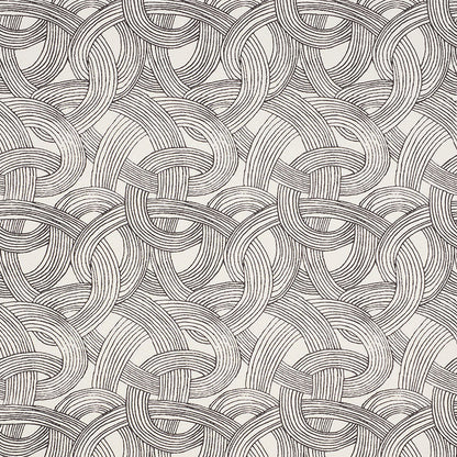 Gray interwoven rope pattern with curved loops; repeating textile or wallpaper design.