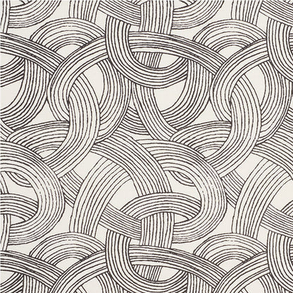Monochrome interwoven rope pattern with thick striped bands forming looping, knit-style textile wallpaper design.