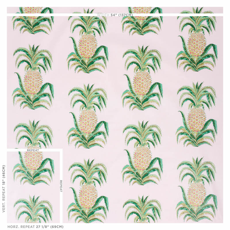 SCHUMACHER  ISOLA INDOOR/OUTDOOR PINEAPPLES CHINTZ PRINTS PRINTS BLUSH   - 178802