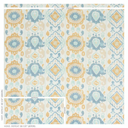 SCHUMACHER  NEW TRADITIONAL ELIZIA IKAT PRINTS PRINTS SKY , OCHRE   - 179050