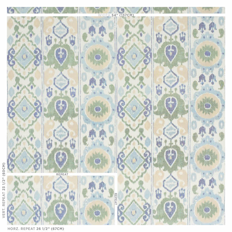 SCHUMACHER  NEW TRADITIONAL ELIZIA IKAT PRINTS PRINTS GREEN , BLUE   - 179051