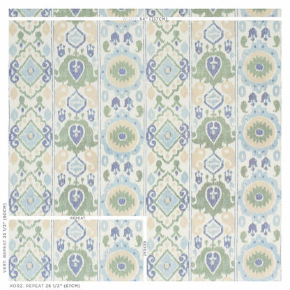 SCHUMACHER  NEW TRADITIONAL ELIZIA IKAT PRINTS PRINTS GREEN , BLUE   - 179051