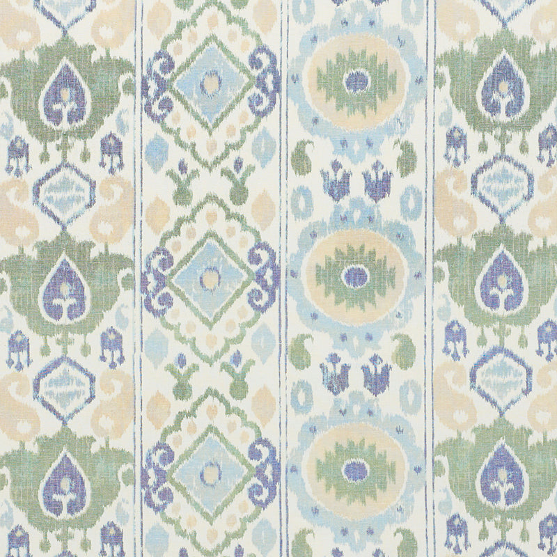 SCHUMACHER  NEW TRADITIONAL ELIZIA IKAT PRINTS PRINTS GREEN , BLUE   - 179051