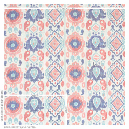 SCHUMACHER FABRIC  NEW TRADITIONAL ELIZIA IKAT   ROSE & INDIGO   - 179052