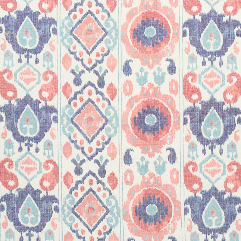 SCHUMACHER FABRIC  NEW TRADITIONAL ELIZIA IKAT   ROSE & INDIGO   - 179052