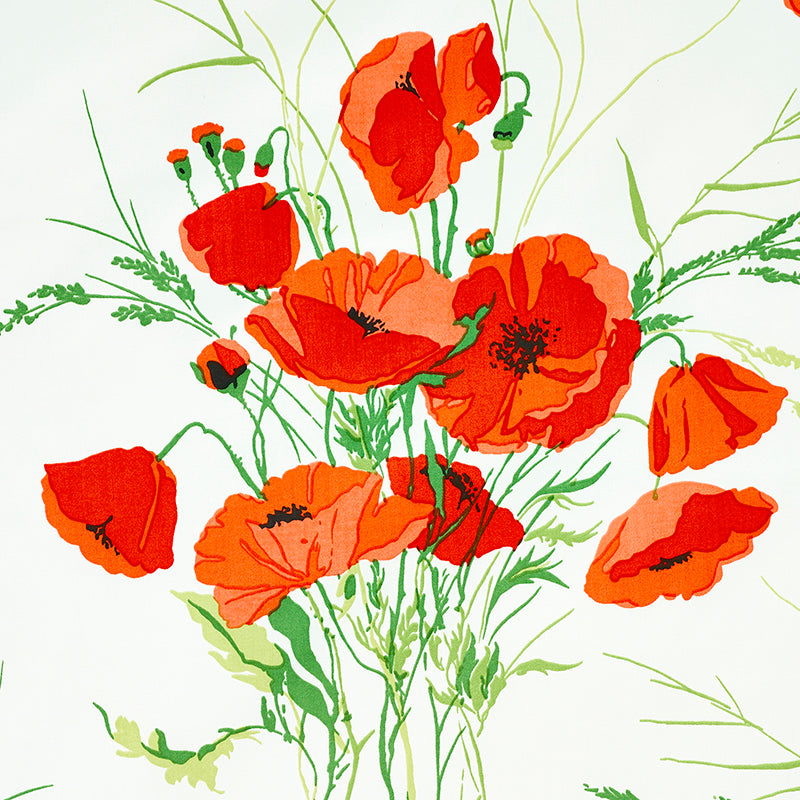 Bright red poppy bouquet illustration with green stems on a pale backdrop; vibrant floral wall art.