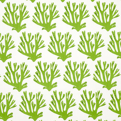 Seamless pattern of bright green coral silhouettes on white.
