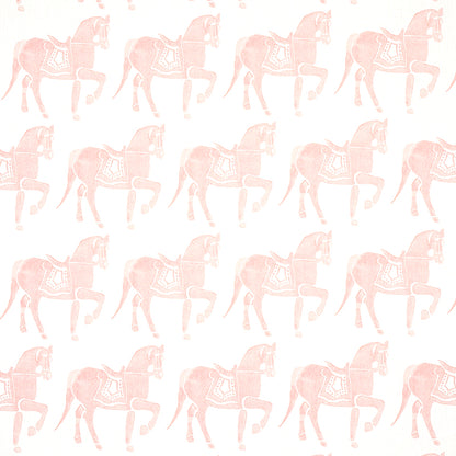 Pastel pink carousel horse pattern repeats across a light backdrop; vintage decorative textile/wall decor.
