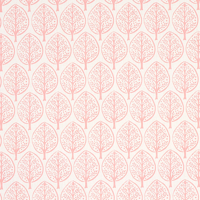 Repeating pink tree silhouette pattern on pale pink background; decorative wallpaper or fabric print.