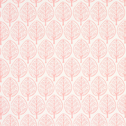 Repeating pink tree silhouette pattern on pale pink background; decorative wallpaper or fabric print.