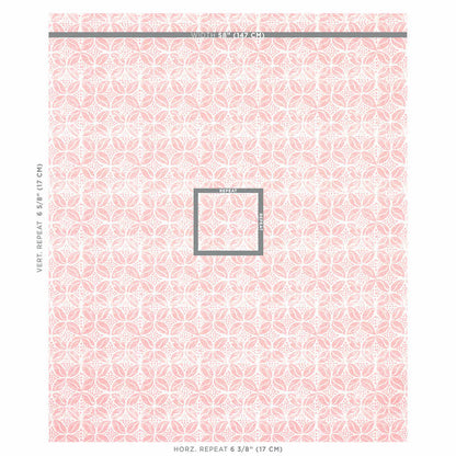 Soft pink repeating floral quatrefoil print; decorative interior wall art.