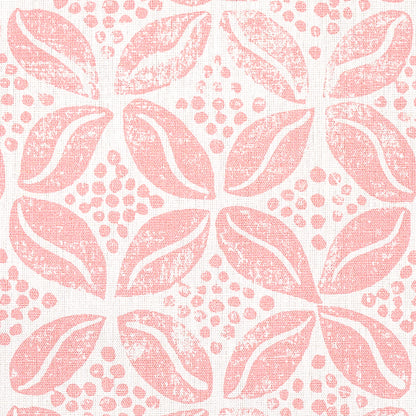 Soft pink fabric with a repeating coffee bean print pattern in a geometric layout.