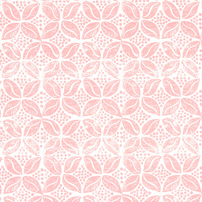 Seamless pink floral pattern: pale pink background with repeating rose-pink leaf motifs.